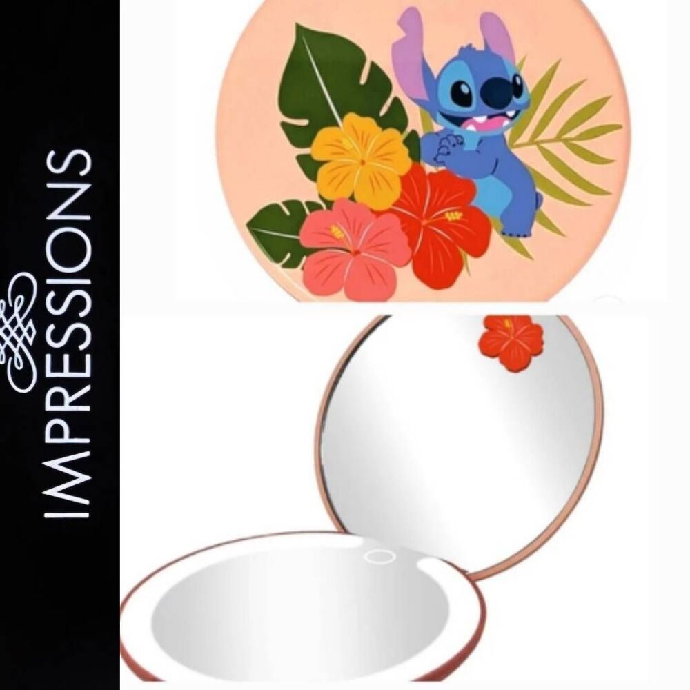 Impressions X Disney Stitch LED Rechargeable Compact Mirror- Coral